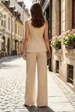 Light Khaki 2 Piece Crew Neck Single Breasted Sleeveless Business Suits