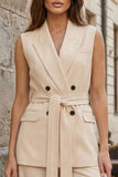 2 Piece Champagne Double Breasted Peak Lapel Business Suits with Sash