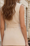 2 Piece Champagne Double Breasted Peak Lapel Business Suits with Sash
