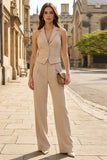 Light Khaki 2 Piece Notched Lapel Single Breasted Sleeveless Business Suits