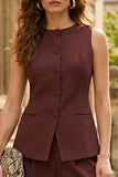 2 Piece Cabernet Crew Neck Single Breasted Sleeveless Business Suits