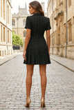 Black Tweed Double Breasted Short Work Dress with Sleeves
