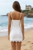 Simple Ivory Spaghetti Straps Lace Bodycon Short Graduation Dress