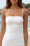 Simple Ivory Spaghetti Straps Lace Bodycon Short Graduation Dress
