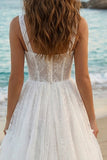 Ivory Boho Tulle Thick Straps A Line High-Low Bridal Shower Dress with Ruffles