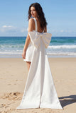 Ivory Bodycon Thick Straps Ruched Short Bachelorette Party Dress with Bow