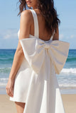 Ivory Bodycon Thick Straps Ruched Short Bachelorette Party Dress with Bow