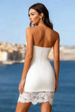 Simple Ivory Bodycon Strapless Short Graduation Dress with Lace