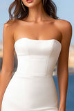Simple Ivory Bodycon Strapless Short Graduation Dress with Lace
