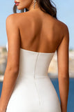 Simple Ivory Bodycon Strapless Short Graduation Dress with Lace