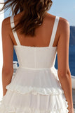 Ivory A Line Thick Straps Tiered Short Graduation Dress