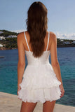 Ivory Sparkly Sequin Tiered A Line Short Graduation Dress