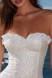 Ivory Sparkly Bodycon Ruffled Sweetheart Short Graduation Dress