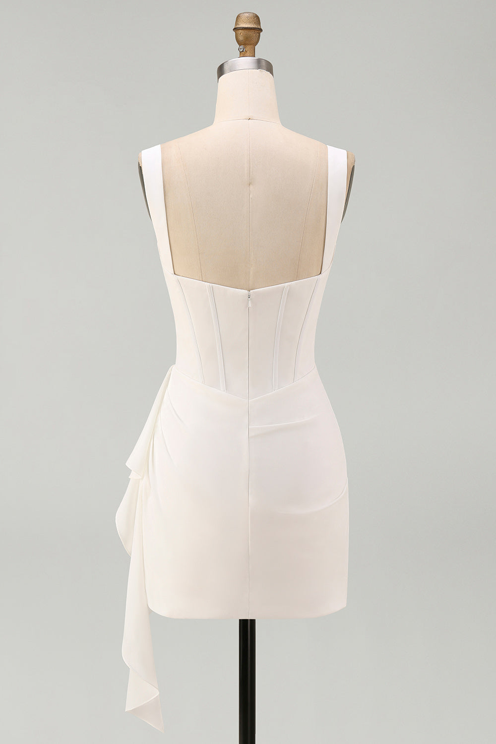 Ivory Ruched Thick Straps Short Corset Graduation Dress with Ruffles