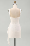 Ivory Ruched Thick Straps Short Corset Graduation Dress with Ruffles