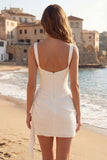 Ivory Ruched Thick Straps Short Corset Graduation Dress with Ruffles