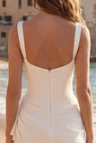 Ivory Ruched Thick Straps Short Corset Graduation Dress with Ruffles