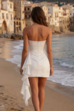 Ivory Ruched Bodycon Strapless Ruched Short Graduation Dress with Sash