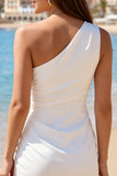 Ivory One Shoulder Bodycon Ruched Short Graduation Dress