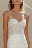 Sparkly Ivory Bodycon Sequin Spaghetti Straps Short Corset Graduation Dress