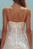 Sparkly Ivory Sequin Ruffled Bodycon Short Graduation Dress
