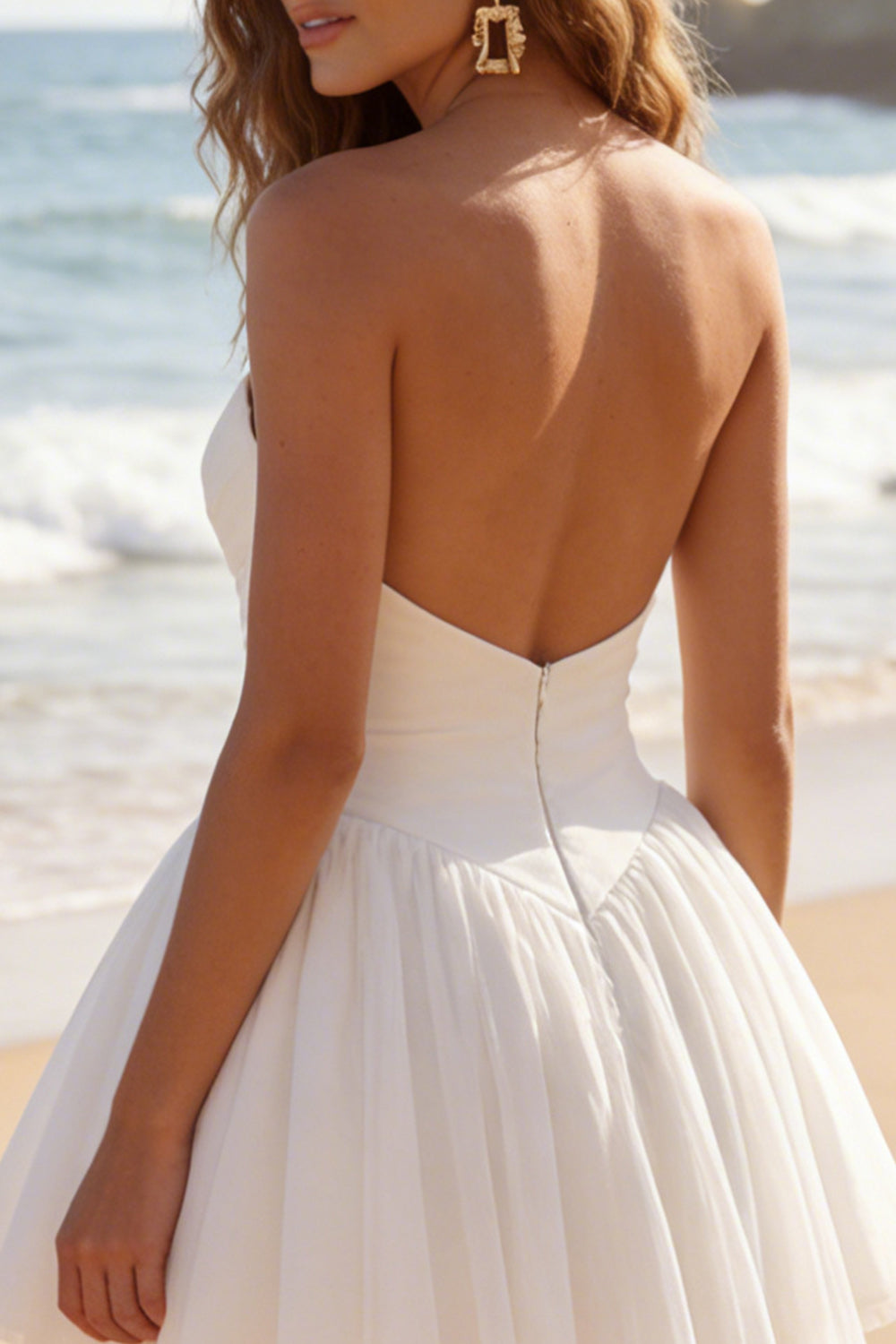 Ivory A Line Sweetheart Tulle Short Bridal Shower Dress with Cape