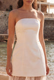 Ivory Sheath Strapless Long Wedding Reception Dress with Lace