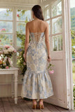 Sweetheart Dusty Blue Jacquard Mermaid Maxi Wedding Guest Dress