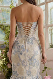 Sweetheart Dusty Blue Jacquard Mermaid Maxi Wedding Guest Dress