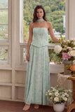 Corset Neck Scarf A Line Floral Basque Waist Long Wedding Guest Dress