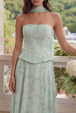 Corset Neck Scarf A Line Floral Basque Waist Long Wedding Guest Dress