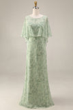 Dusty Sage Maxi A Line Floral Wedding Guest Dress with Cape