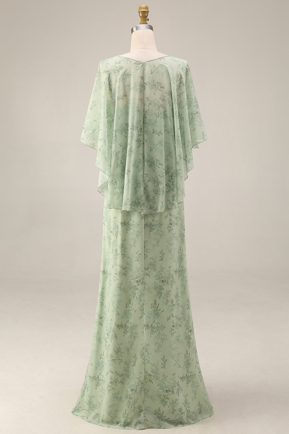 Dusty Sage Maxi A Line Floral Wedding Guest Dress with Cape