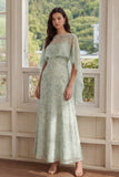 Dusty Sage Maxi A Line Floral Wedding Guest Dress with Cape