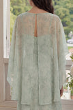 Dusty Sage Maxi A Line Floral Wedding Guest Dress with Cape