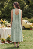 A Line Dusty Sage Neck Scarf Floral Maxi Wedding Guest Dress