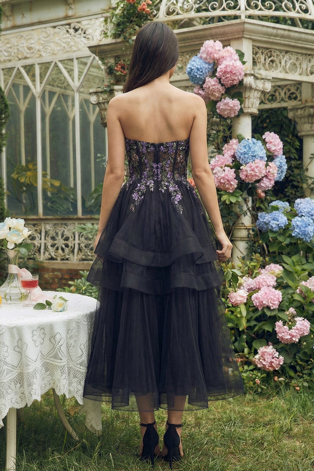 Zapakasa Women Black A Line Maxi Floral Wedding Guest Dress with