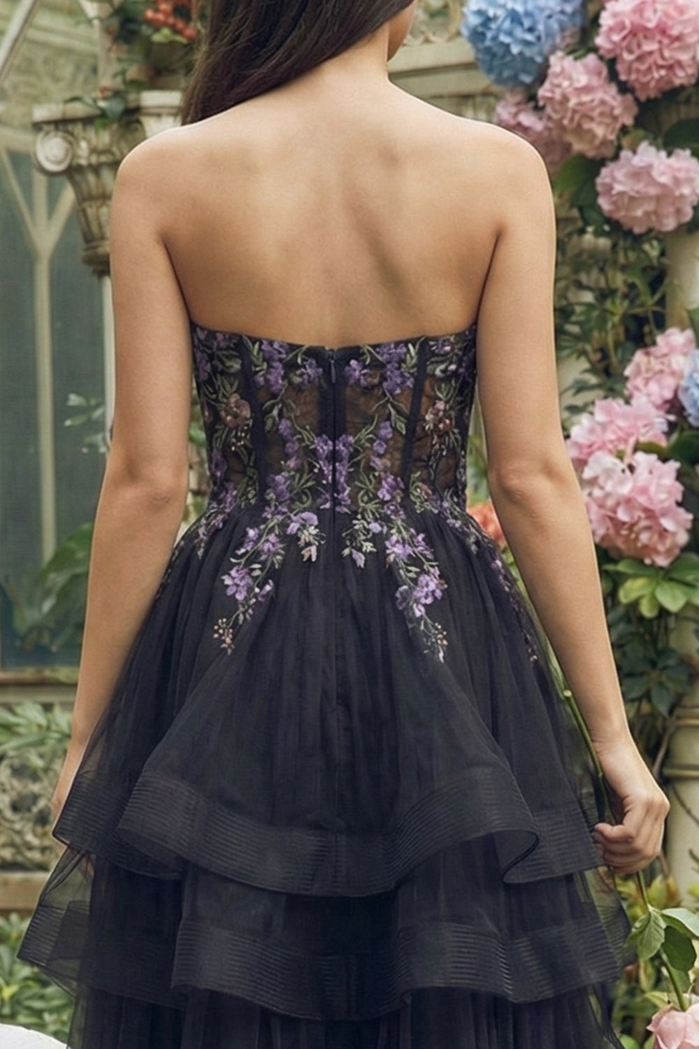 Zapakasa Women Black A Line Maxi Floral Wedding Guest Dress with