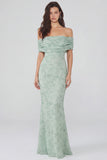 Mermaid Long Dusty Sage Off the Shoulder Floral Wedding Guest Dress