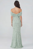 Mermaid Long Dusty Sage Off the Shoulder Floral Wedding Guest Dress