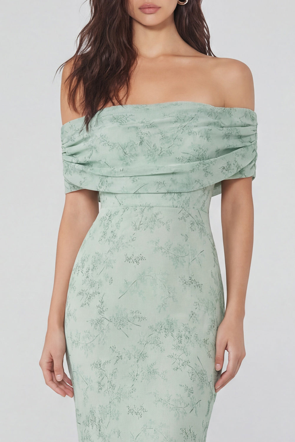 Mermaid Long Dusty Sage Off the Shoulder Floral Wedding Guest Dress
