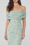 Mermaid Long Dusty Sage Off the Shoulder Floral Wedding Guest Dress