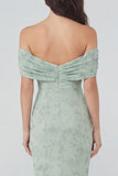 Mermaid Long Dusty Sage Off the Shoulder Floral Wedding Guest Dress