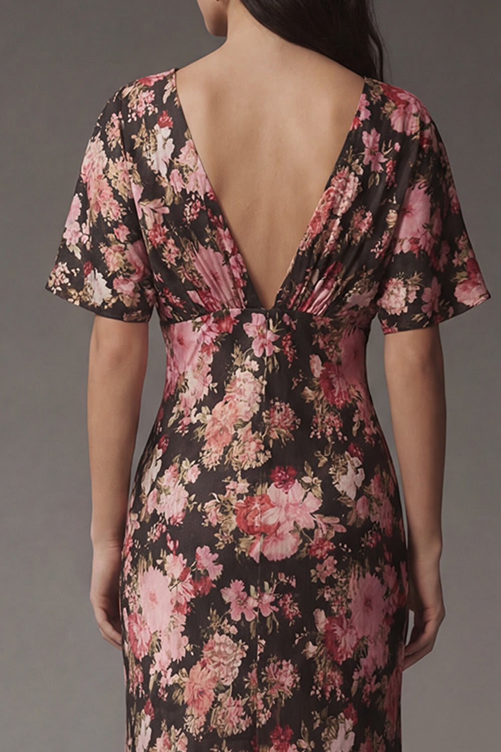 Black Pink Mermaid Flower V Neck Maxi Wedding Guest Dress