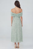 Dusty Sage Off the Shoulder Long Floral Wedding Guest Dress with Slit