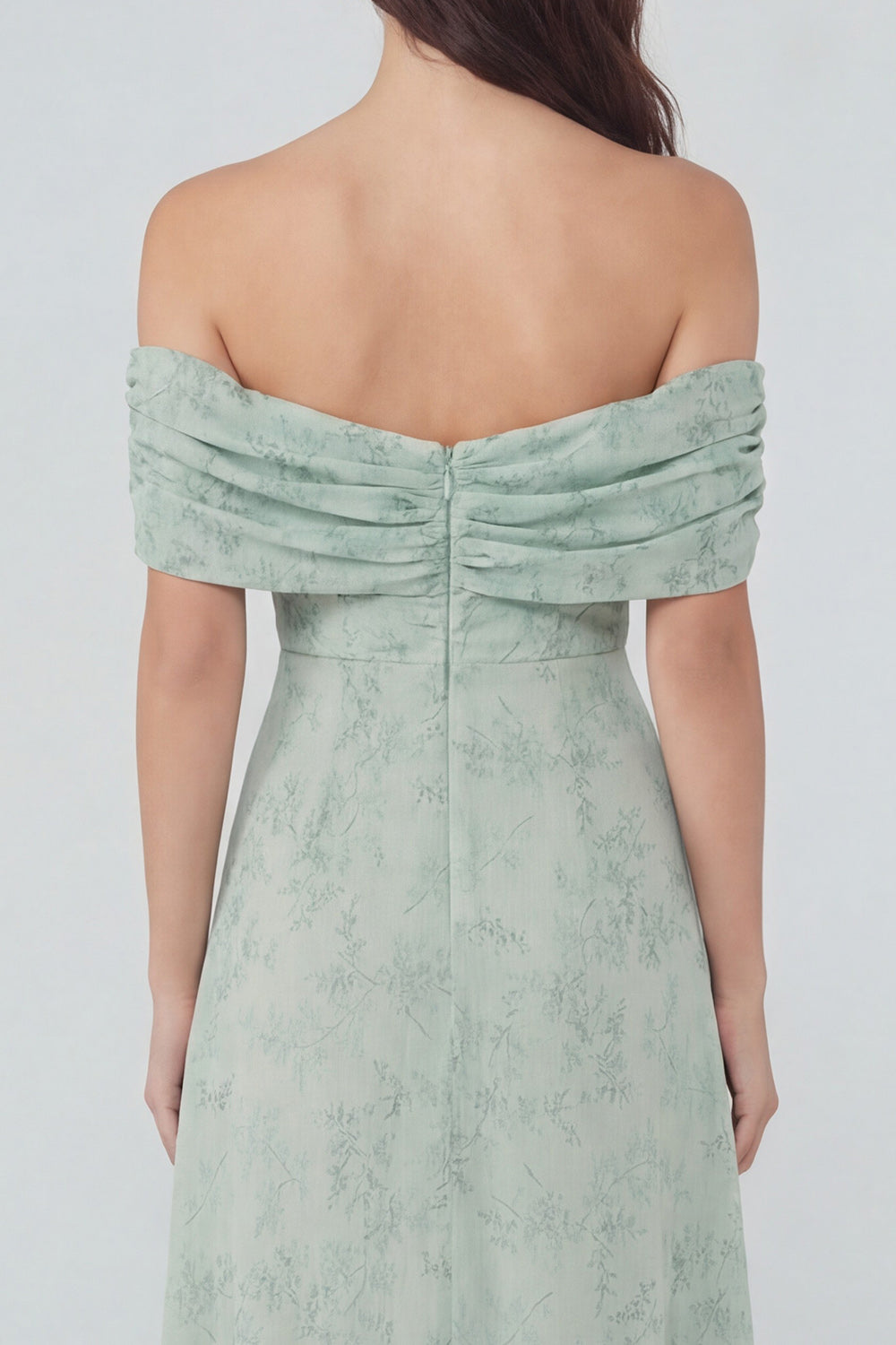 Dusty Sage Off the Shoulder Long Floral Wedding Guest Dress with Slit