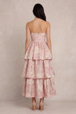 Blush Sweetheart Corset A Line Maxi Floral Wedding Guest Dress with Ruffles