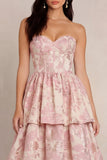 Blush Sweetheart Corset A Line Maxi Floral Wedding Guest Dress with Ruffles