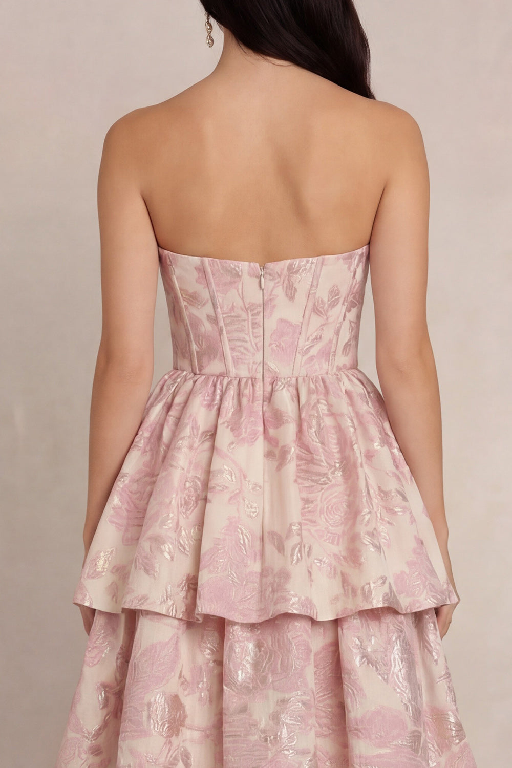 Blush Sweetheart Corset A Line Maxi Floral Wedding Guest Dress with Ruffles