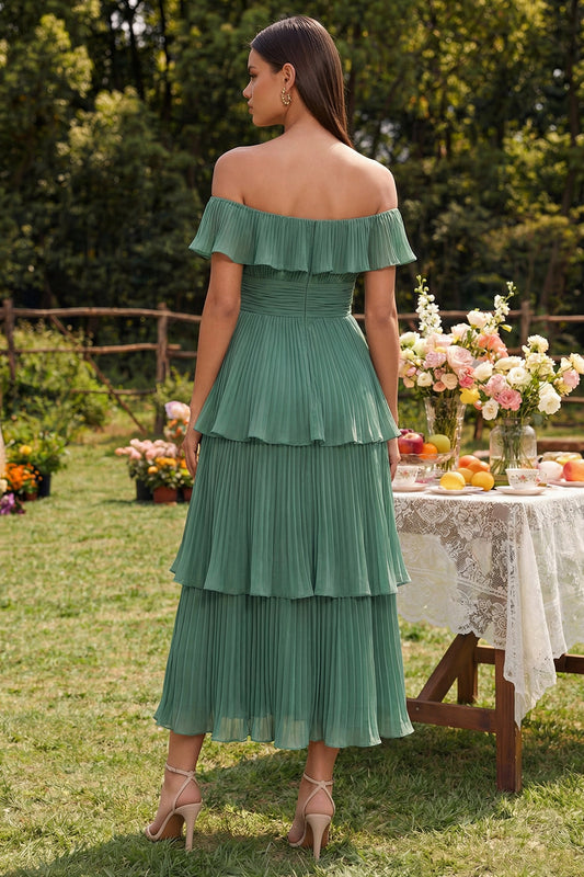 Eucalyptus A Line Tiered Maxi Wedding Guest Dress with Ruffles